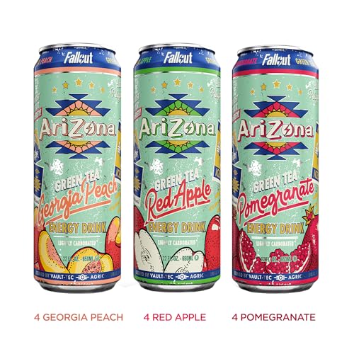 AriZona x Fallout Green Tea Energy Drink  12pk 22 fl oz  Variety Pack - 3 Flavors  Red Apple Green Tea  Georgia Peach Green Tea  Pomegranate Green Tea - 234mg Natural Caffeine per Can