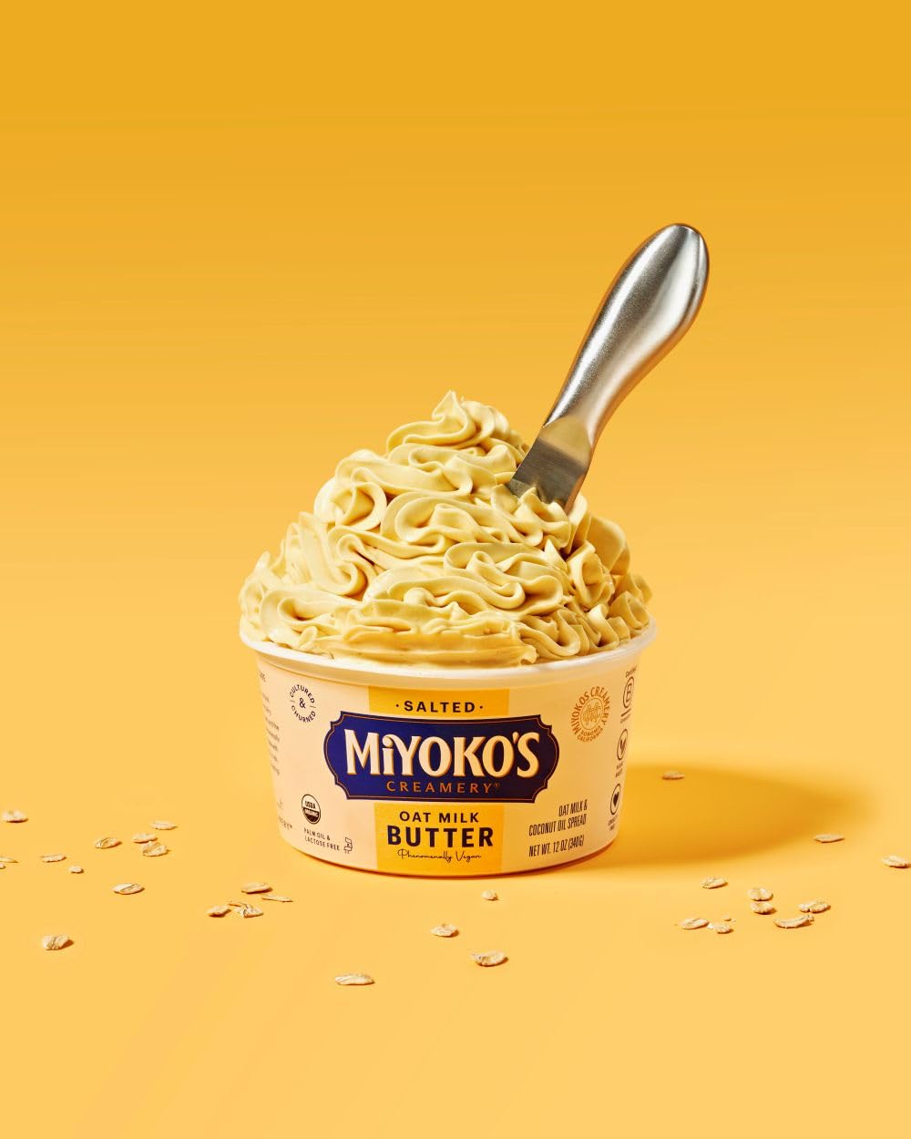 MIYOKOS CREAMERY Organic Oat Milk Butter, Spreadable, Hint of Sea Salt, 12 Oz Tub, (1-Pack)