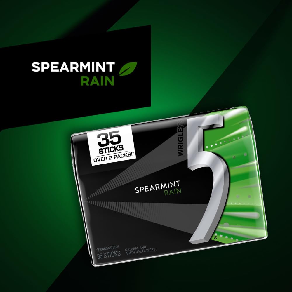 5 Gum Sugarfree Gum, Spearmint Rain, 35-stick pack (6 packs total) 35 Count