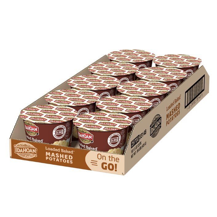 Idahoan Loaded Baked Potatoe Microwaveable Cups, Flavored Mashed Potatoes, 1.5 Oz. Cups (6 Pack)