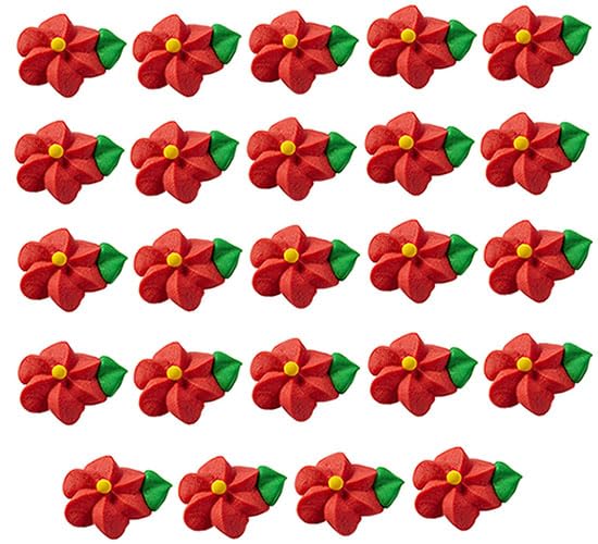 OCREME Royal Icing Sugar Flowers Set of 24 - 1/2 Inch Red Decorations for Cakes and Cupcakes
