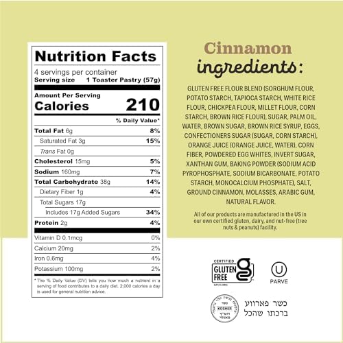 Katz Gluten Free Toaster Pastries. Cinnamon. Gluten Free. Dairy Free, Nut Free, Peanut Free, Soy Free. Kosher Snacks. 8 Oz (Pack Of 8)
