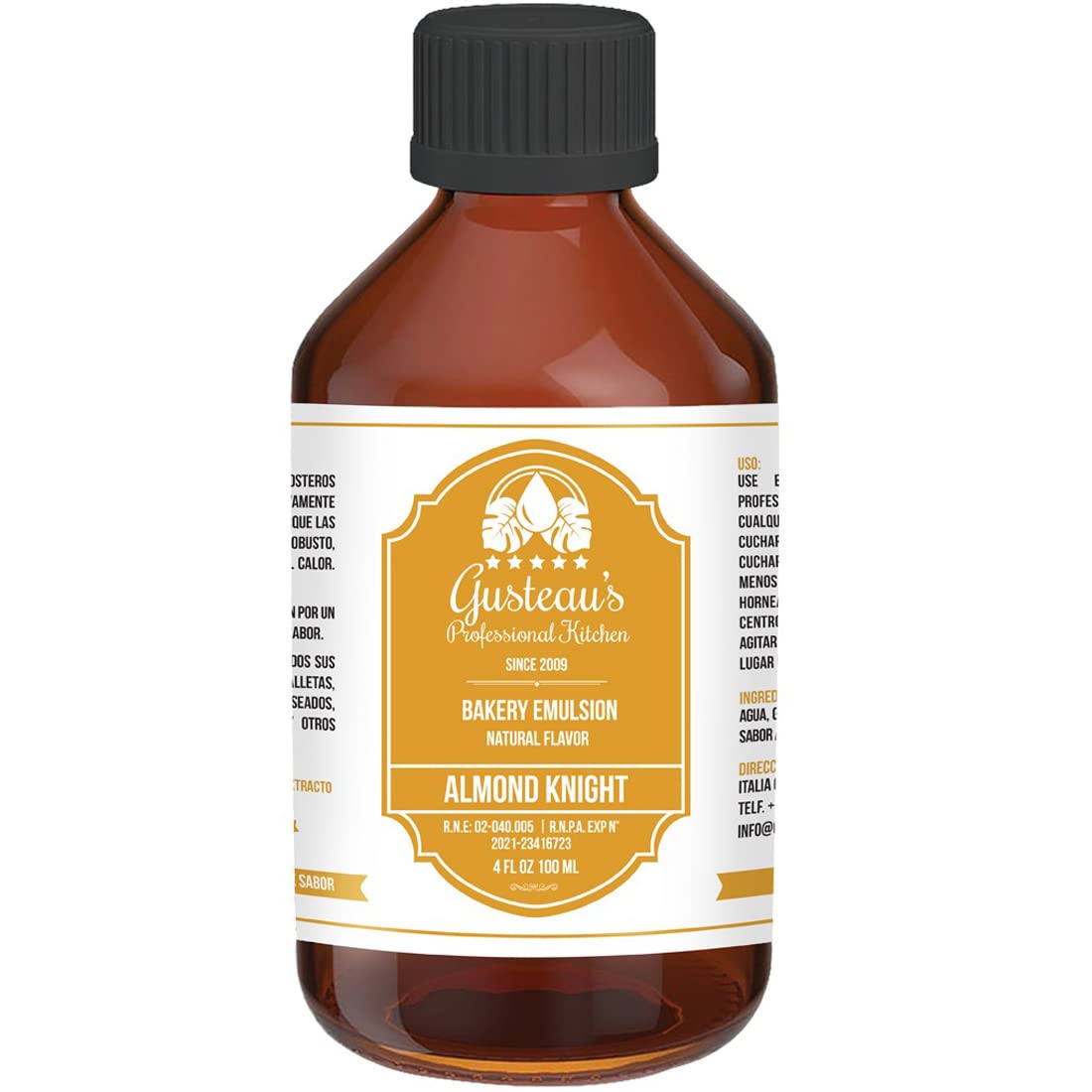GUSTEAU’S Almond Flavor Bakery Emulsion, 4 fl oz, Alcohol Free, Sugar Free, Kosher
