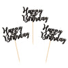 Donoter 24 Pcs Happy Birthday Cupcake Toppers Cake Picks For Birthday Party Decoration Supplies (Black)