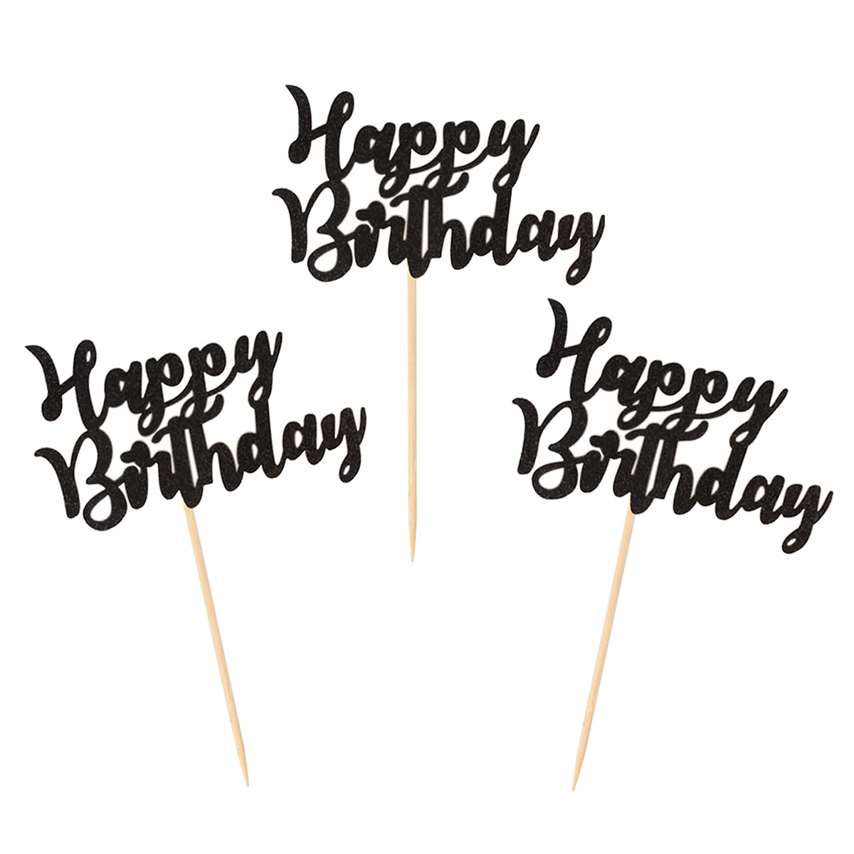 Donoter 24 Pcs Happy Birthday Cupcake Toppers Cake Picks For Birthday Party Decoration Supplies (Black)