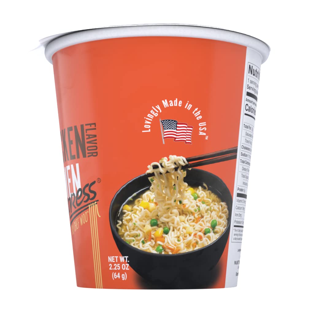 RAMEN EXPRESS Chicken Flavor Ramen Cup Noodle, 2.25 Oz Each (Pack Of 12) by Chef Woo | Vegetarian Ramen Noodles | No Added MSG |