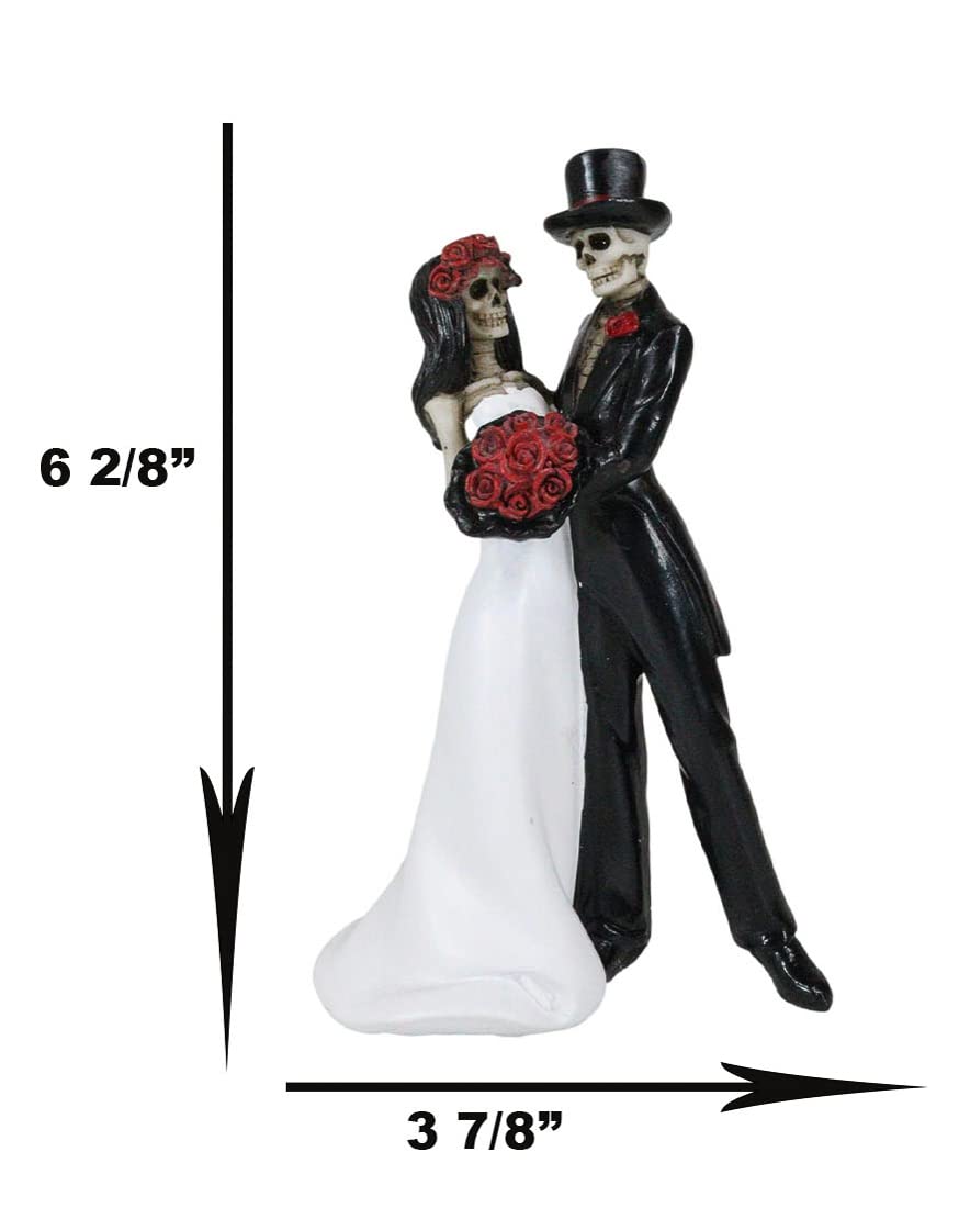 Ebros Day Of The Dead Wedding Dance Skeleton Bride And Groom Holding Red Roses Bouquet Figurine Cake Topper 6.25''Tall Love Neve