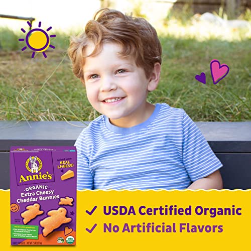 AnnieS Organic Cheddar Bunnies Snack Crackers, Extra Cheesy, Baked With Real Cheese, 7.5 Oz.