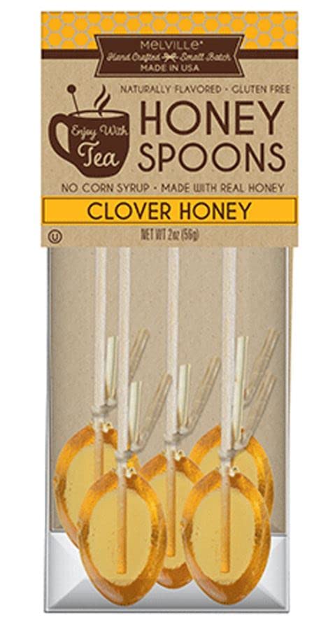 Melvillecandy Hard Candy Clover Honey Spoons Lollipop On Wooden Ball Sticks, 5 Count Bag