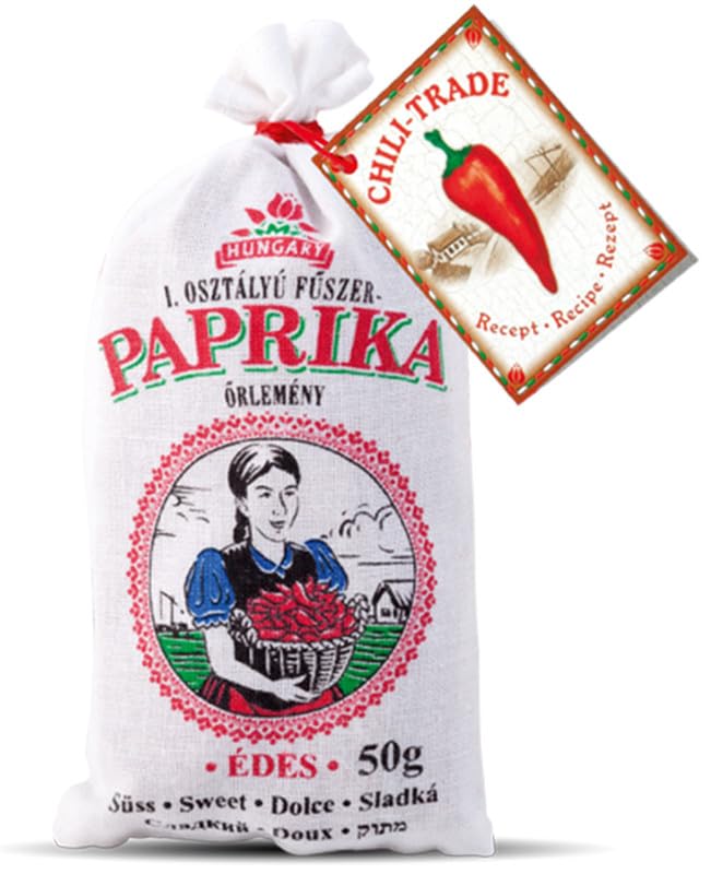 Hungarian sweet paprika (50g/1.76oz) in traditional folk canvas bag, imported from Hungary