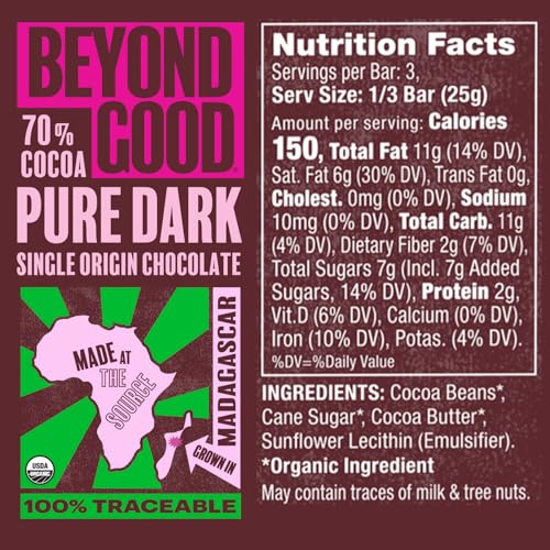 Beyond Good Organic 70% Madagascar Dark Chocolate Bar 2.64 Ounce