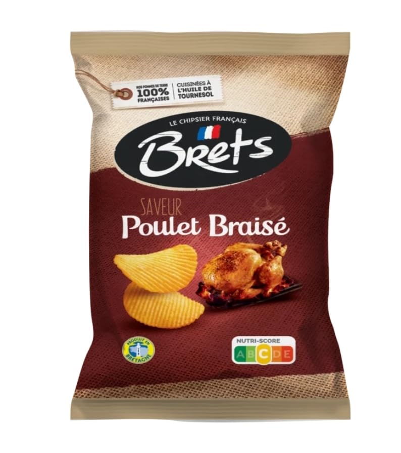 Brets (Le Chipsier Francais) Potato Chips, Roast Chicken (Poulet Braise) Flavor, 125g Bag, Case of 10