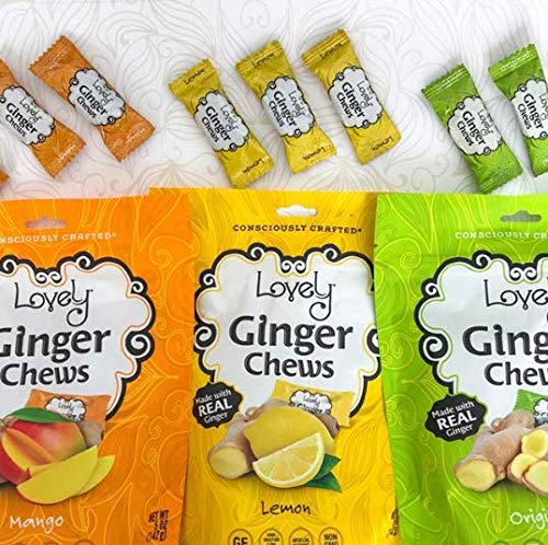 Lovely Candy Co. Lemon Ginger Chews, Made with Real Ginger, Individually Wrapped, 5oz (1-Pack) | Gluten-Free, Non-GMO, NO Artifi