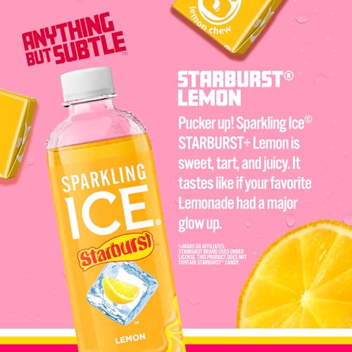 Sparkling Ice STARBURST Lemon, Zero Sugar Flavored Sparkling Water, with Vitamins and Antioxidants, Low Calorie Beverage, 17 fl
