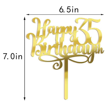 Happy 00Th Birthday Cake Topper, 00 Birthday Party Cake Decorations (Acrylic Gold, 35Th)