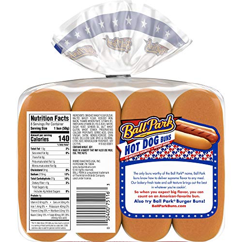 Ball Park White Hot Dog Buns, 8 Count, Hot Dog Buns, 14 Oz Bag