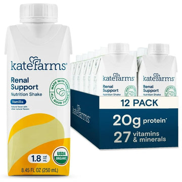 KATE FARMS Organic 1.8 Renal Support Shake, Vanilla, 20g Protein, 27 Vitamins and Minerals, Specialized Dialysis Nutrition Suppo