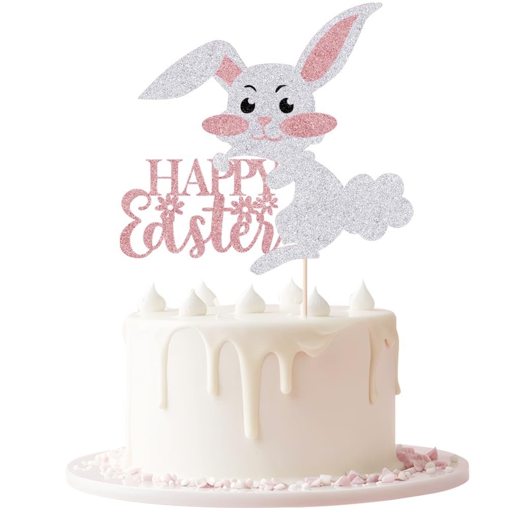 Keoysek Rabbit Happy Easter Cake Topper Cute Rabbit Decoration Happy Easter Festival Spring Theme Kids Girls Boys Birthday Decor