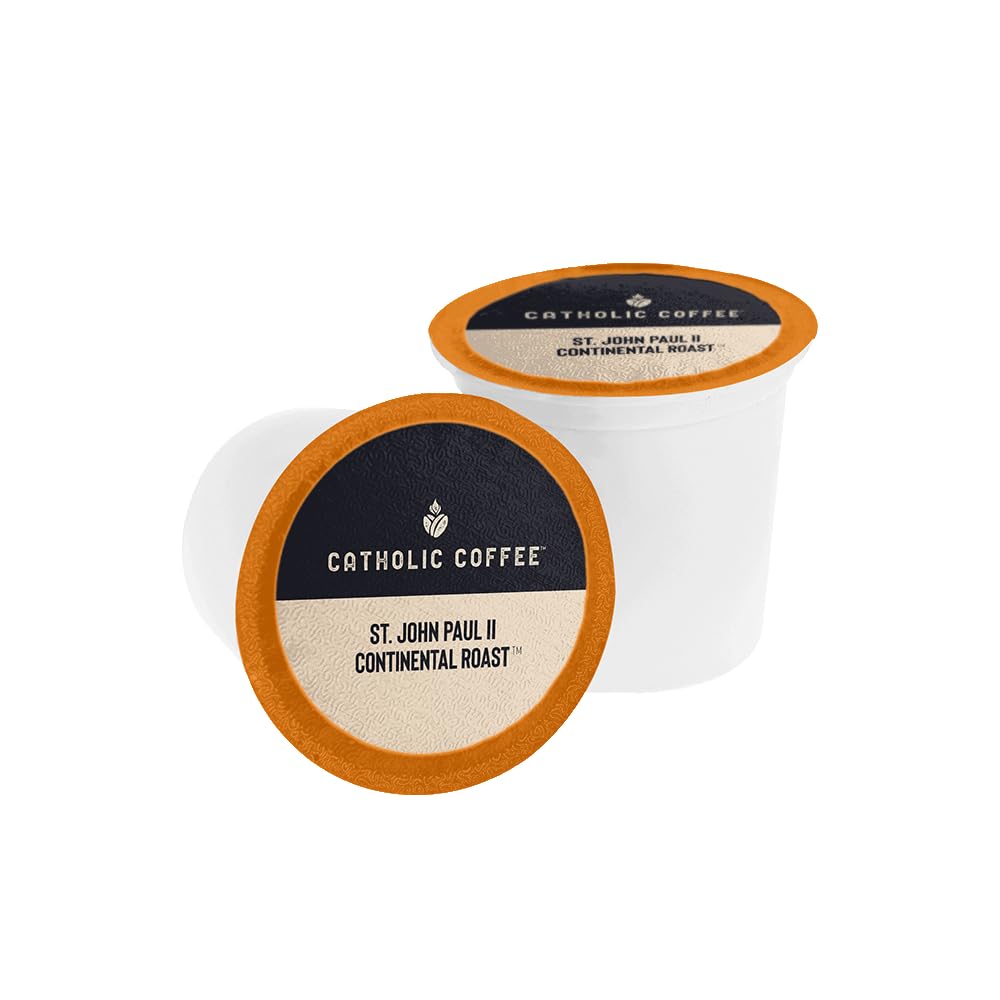 Catholic Coffee Pods - Pope St. John Paul II Peruvian Dark Roast, Cedar & Chocolate Notes, 12 Count