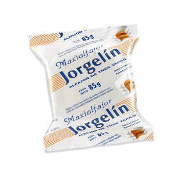 Alfajor Jorgelin triple filled with dulce de leche and covered whit a white cover 24uX85gr- Alfajor Jorgelin triple relleno de d