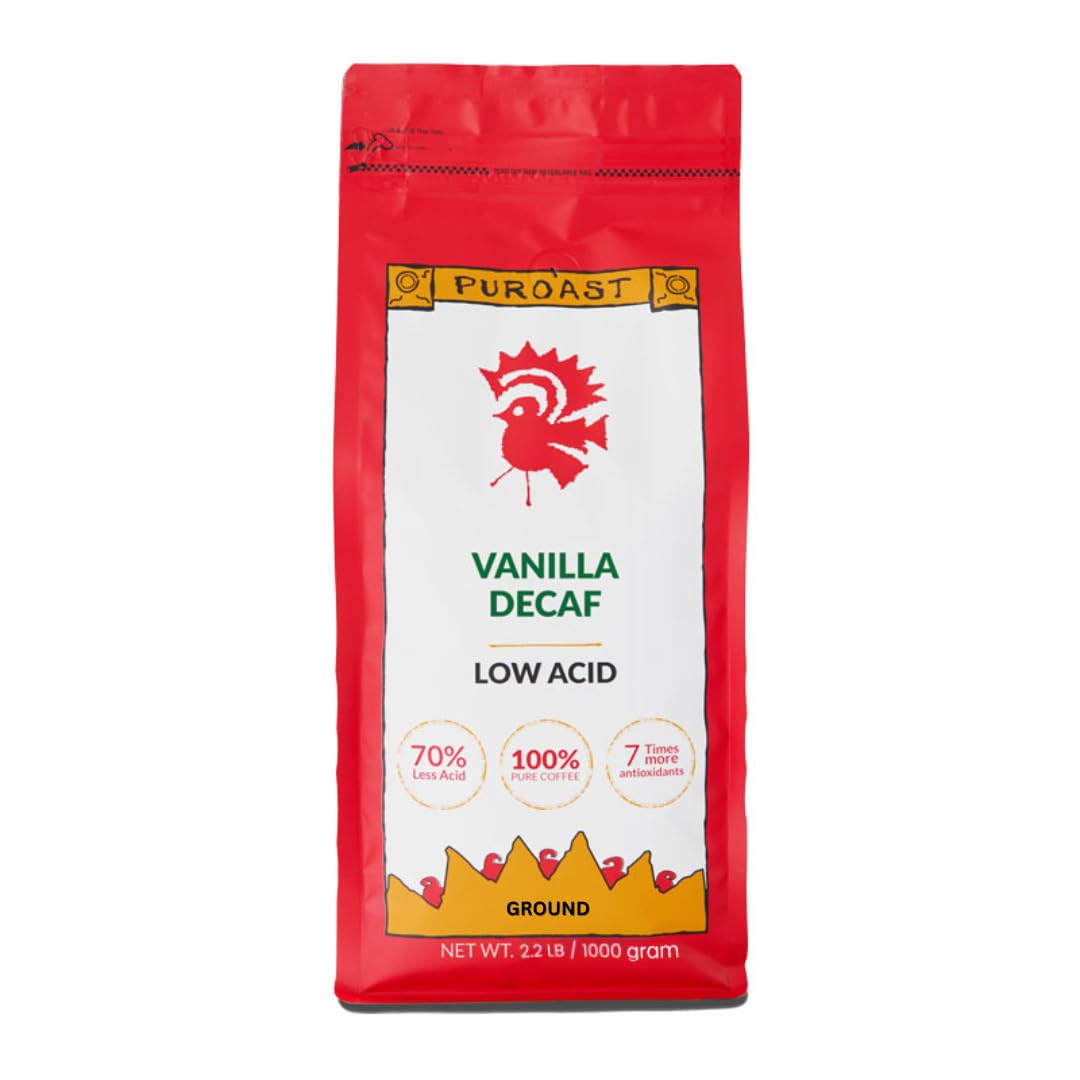 Puroast Coffee Low Acid Decaf Vanilla Ground Medium Roast 2.2 LB Specialty Flavored Coffee