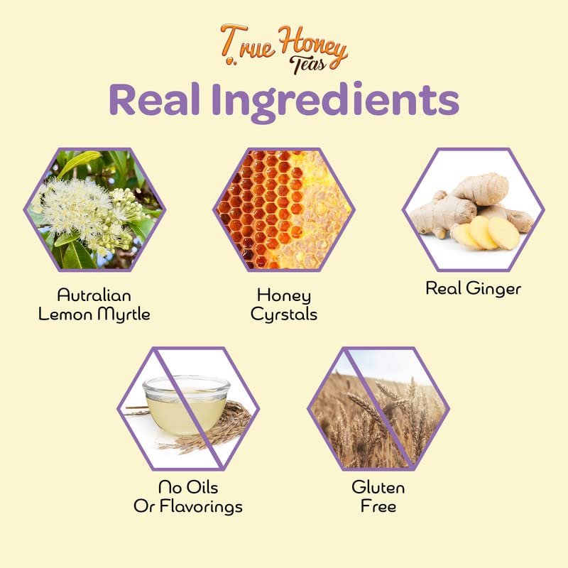 True Honey Teas Herbal Tea Bags - Caffeine Free, Organic Lemon Ginger - 24 Count