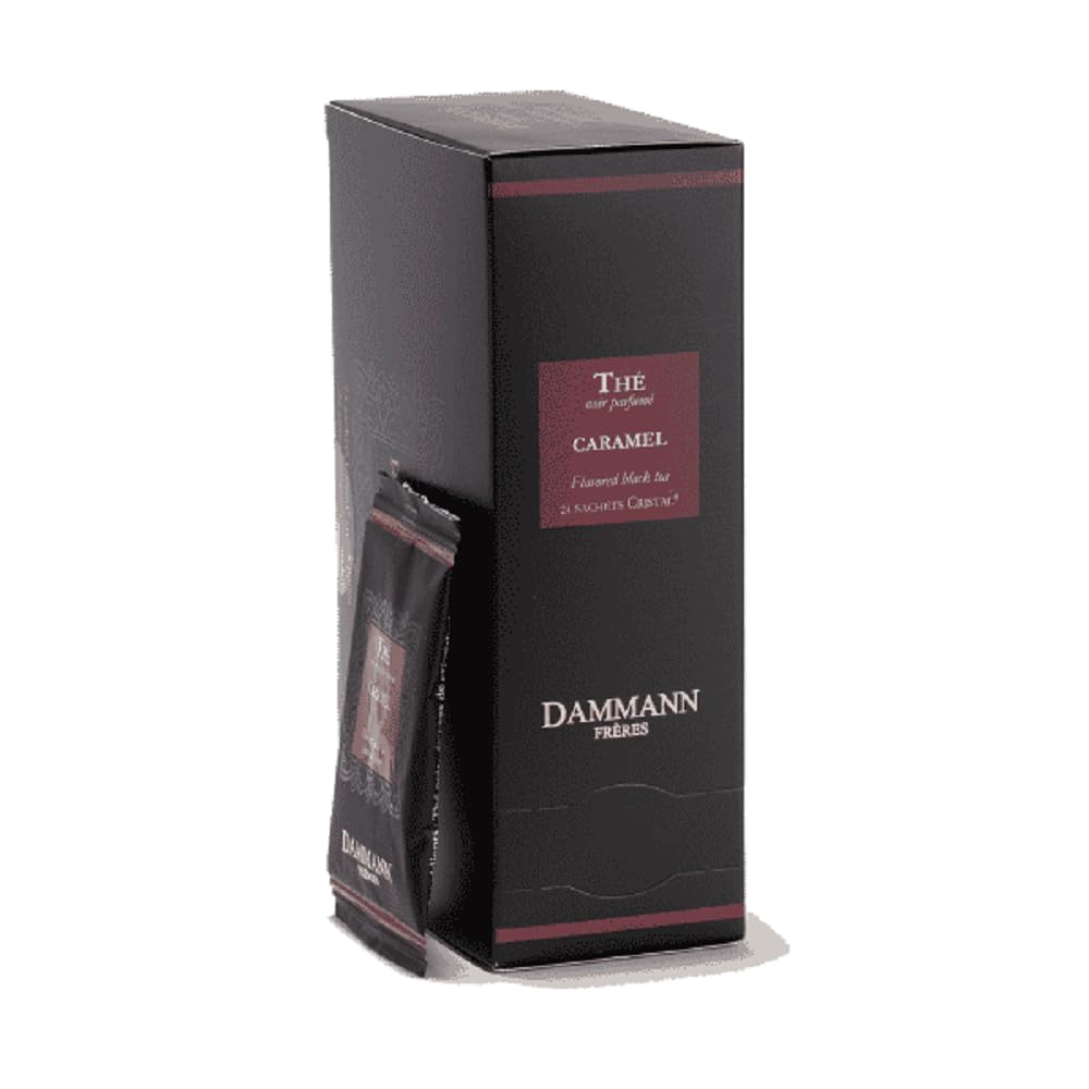 Dammann Freres Caramel Toffee Flavored Black Tea Bags, 24 Count, Individually Wrapped, Cristal Teabags