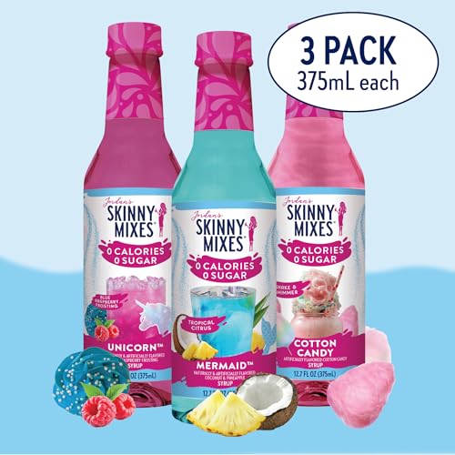 Jordans Skinny Mixes Sugar Free Syrup Trio Sampler Pack - Mermaid  Unicorn & Cotton Candy  As Seen on Watertok  Drink Mix for Iced Tea  Lemonade & More  Zero Calorie  12.6 Fl Oz Each (pack of 3)