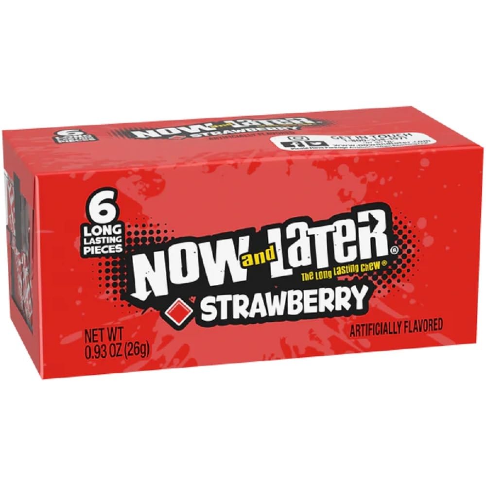 Now & Later Original Taffy Chews Candy, Strawberry, 0.93 Ounce Bar, Pack Of 24