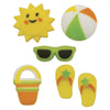 Summer Fun - Sunglasses, Bucket, Flip Flops, Beach Ball, and SunEdible Sugar Cake Toppers, 12 Count