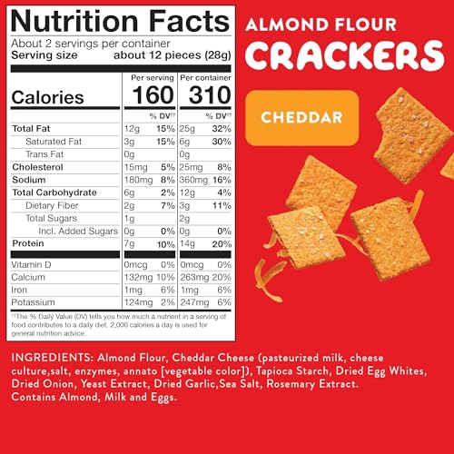 HighKey Low Carb Cheddar Crackers - Keto Cheese Crackers, 2.0oz 3-Pack, Gluten Free Crunchy Snack, Diet Friendly, Grain Free, He