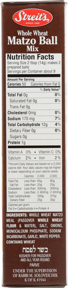 Streits Whole Wheat Matzo Ball Mix Kosher For Passover 4.5 Oz. (3-Pack)3