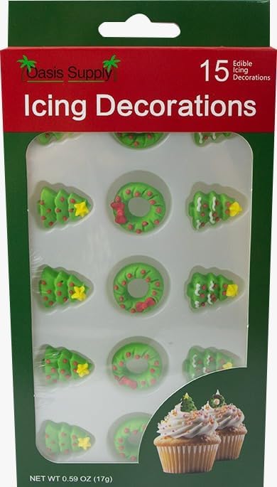 Oasis Supply Christmas Edible Cake Decorations, Assorted Royal Icing Candy/Cupcake Toppers, 45 Pieces