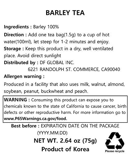 Damtuh Korean Barley Tea - Roasted Boricha Herbal Tea, Caffeine-Free, 50 Tea Bags (1.5g each)