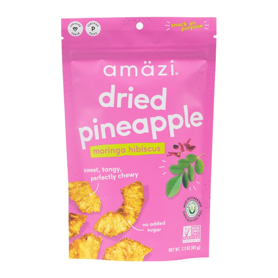 Amzi Foods | Dried Pineapple - Moringa Hibiscus (6 Pack) | All Natural Snacks | No Sugar Added Dried Pineapple | Dehydrated Frui