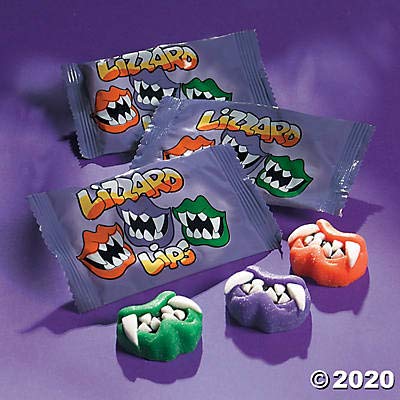 Fun Express Lizard Lip Candy, 46 Pieces, Individually Wrapped, Halloween Party Favors, Orange, Model 25/3930