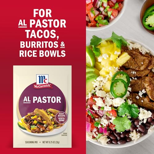 McCormick Seasoning Mix  Al Pastor  Smoky  Tangy & Savory Al Pastor for Tacos  Rice Bowls & Burritos  Ready to Serve In 20 Minutes  0.75 oz (Pack of 12)