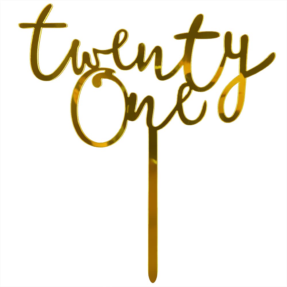 Qertesl Acrylic Twenty One Cake Topper,21Th Birthday Cake Toppers, 21Th Anniversary Party Decorations Supplies- Double Sided Gol