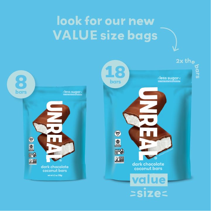 Unreal Dark Chocolate Coconut Bars (Value Size Bag) | Vegan, 3G Sugar, & 3 Simple Ingredients | Non-Gmo, Gluten Free, & Fair Tra