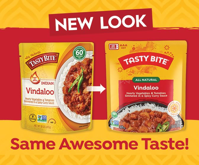 Tasty Bite Hot & Spicy Vindaloo, 10 Ounce, Pack of 6, Ready to Eat, Microwavable Entree, Sweet & Sour, Vegetarian