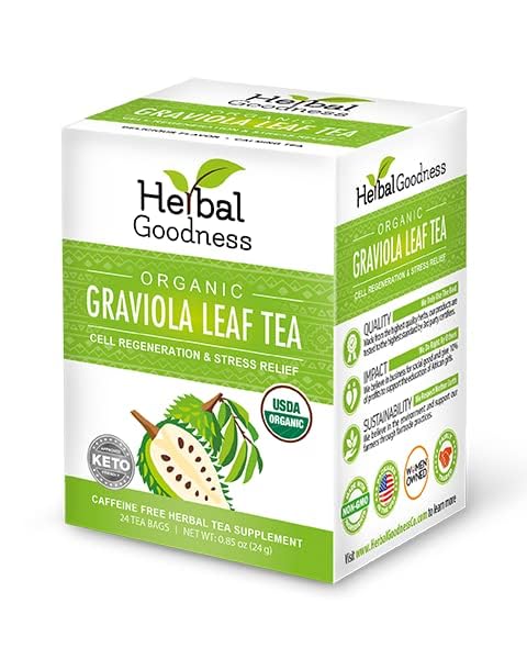 Herbal Goodness Graviola Leaf Soursop Tea - Organic Herbal Tea - Caffeine Free - 24 Tea Bags