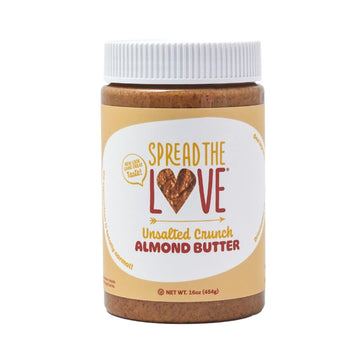 Spread The Love Unsalted Crunch Almond Butter, 16 Ounce, All Natural, Vegan, Gluten Free, Creamy, No Added Salt Or Sugar, No Pal