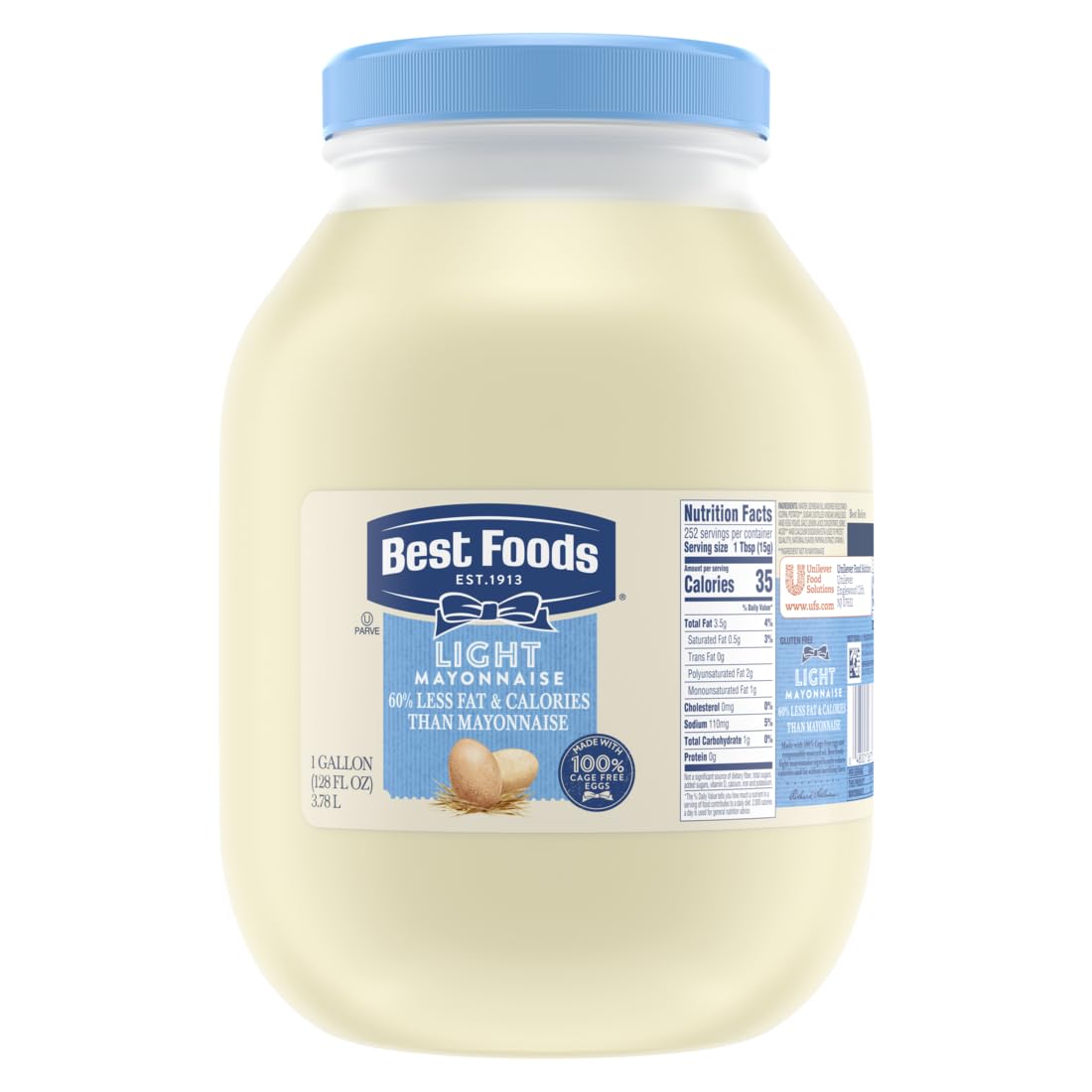 Best Foods Light Mayonnaise, Gluten Free, 128 Fl Oz, 100% Cage Free Eggs, Pack of 4