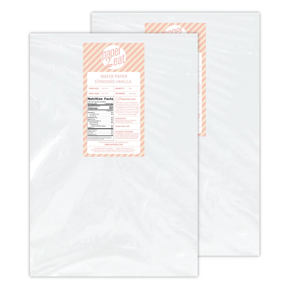 paper2eat Printable Edible Wafer Paper Sheets, Vanilla, 8.5 x 11, 200 Sheets, 0.30 mm Thickness
