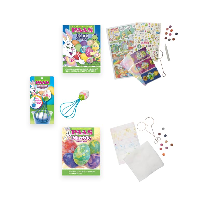 PAAS Easter Egg Decorating Bundle - Deluxe & Marble Kits, Food Safe Dye, Includes Whiskers, 3 Piece Set