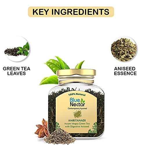 Blue Nectar Aniseed Green Tea Leaves | Supports Digestion | Reusable Glass Jar | Natural Green Tea Loose (50 Gm + 15 Gm Free)