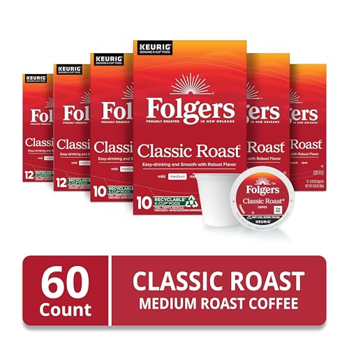 Folgers Classic Roast Coffee  Medium Roast  Keurig K-Cup Pods  10 Count Box (Pack of 6)