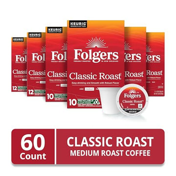 Folgers Classic Roast Coffee  Medium Roast  Keurig K-Cup Pods  10 Count Box (Pack of 6)