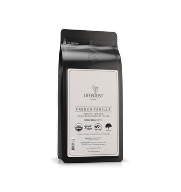 Lifeboost Whole Bean French Vanilla Coffee - Low Acid Single Origin Non-GMO Organic Coffee - Third Party Tested For Mycotoxins &