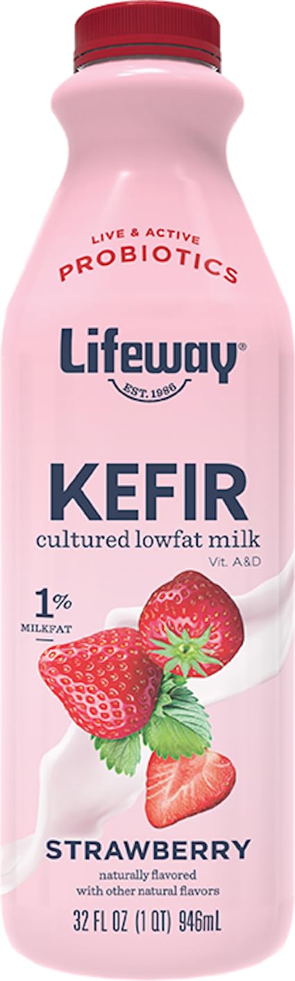 Lifeway Low Fat Kefir - 10g Protein, 12 Live Active Probiotic Cultures, Up to 99% Lactose Free, Gluten Free - Strawberry, 32 oz